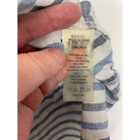Two by Vince Camuto Medium Woven Striped Tunic Top Blue Linen Cuffed Cap Sleeve - Picture 10 of 12